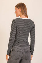Load image into Gallery viewer, Sammie Asymmetrical Stripe Button Detail Top