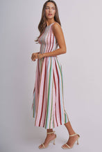 Load image into Gallery viewer, Candy Stripe Smocked Midi Dress With High Neckline: Multi / S-M-L
