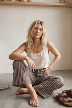 Load image into Gallery viewer, Washed Stretch Stripe Wide Leg Pants: BROWN / L