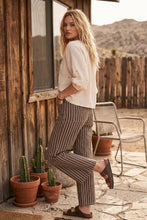 Load image into Gallery viewer, Washed Stretch Stripe Wide Leg Pants: BROWN / L