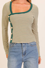 Load image into Gallery viewer, Sammie Asymmetrical Stripe Button Detail Top