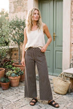 Load image into Gallery viewer, Washed Stretch Stripe Wide Leg Pants: BROWN / L