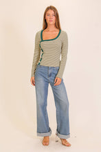 Load image into Gallery viewer, Sammie Asymmetrical Stripe Button Detail Top