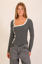 Load image into Gallery viewer, Sammie Asymmetrical Stripe Button Detail Top