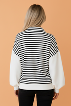 Load image into Gallery viewer, Stripe Colorblock Long Puff Sleeve Zip Collar Top