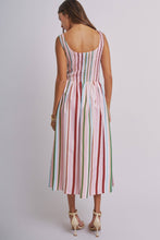 Load image into Gallery viewer, Candy Stripe Smocked Midi Dress With High Neckline: Multi / S-M-L