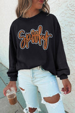 Load image into Gallery viewer, Black Spooky Rhinestone Drop Shoulder Graphic Sweatshirt