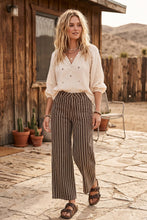 Load image into Gallery viewer, Washed Stretch Stripe Wide Leg Pants: BROWN / L