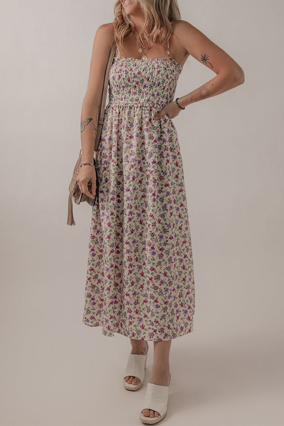 Boho Floral Smocked Maxi Sundress