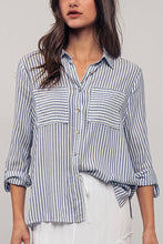Load image into Gallery viewer, Relaxed Fit Vertical Striped Rayon Button Down Shirt: LEMON / S-2/M-2/L-2
