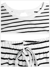 Load image into Gallery viewer, Wrapped Cutout Back Slouchy Tee Workout Set In Stripe: White / L
