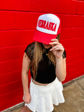 Load image into Gallery viewer, Nebraska Red &amp; White Trucker Hat
