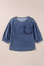 Load image into Gallery viewer, Cotton Denim Frilled Boho Pocket Top
