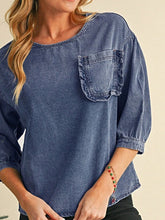 Load image into Gallery viewer, Cotton Denim Frilled Boho Pocket Top
