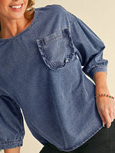 Load image into Gallery viewer, Cotton Denim Frilled Boho Pocket Top
