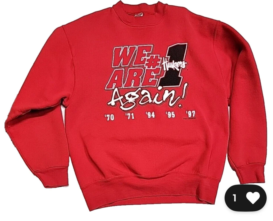 Vintage 97 Nebraska Husker We Are #1 Again NCAA Sweatshirt Men Large Made In USA