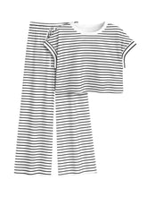 Load image into Gallery viewer, Wrapped Cutout Back Slouchy Tee Workout Set In Stripe: White / L
