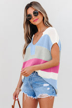 Load image into Gallery viewer, Colorblock Notched V-Neck Sweater T-Shirt
