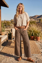 Load image into Gallery viewer, Washed Stretch Stripe Wide Leg Pants: BROWN / L
