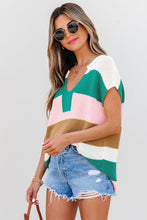 Load image into Gallery viewer, Colorblock Notched V-Neck Sweater T-Shirt
