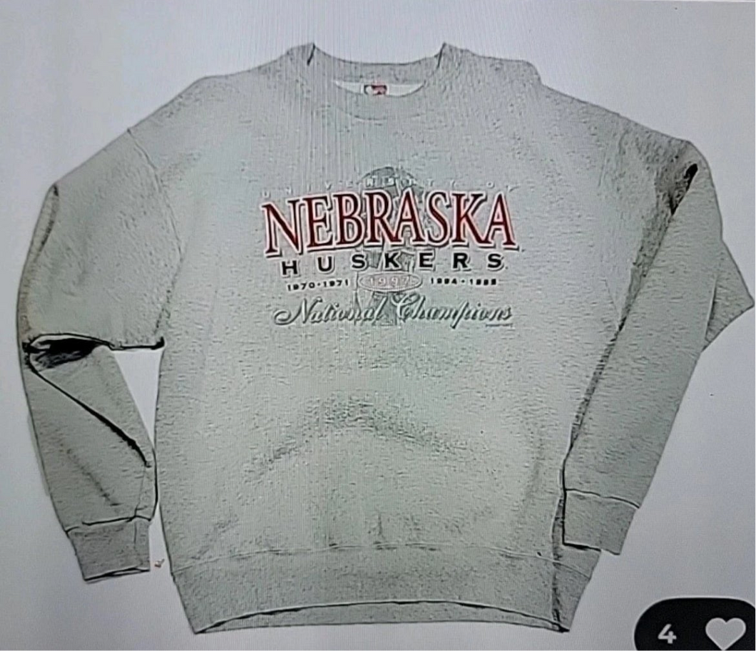 Vintage NEBRASKA HUSKER National Champion Grey Pullover (XL)
