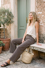 Load image into Gallery viewer, Washed Stretch Stripe Wide Leg Pants: BROWN / L
