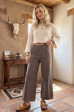Load image into Gallery viewer, Washed Stretch Stripe Wide Leg Pants: BROWN / L
