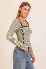Load image into Gallery viewer, Sammie Asymmetrical Stripe Button Detail Top

