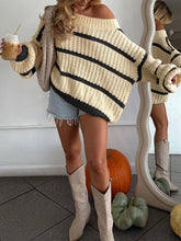 Load image into Gallery viewer, Contrast Color Block Striped Off Shoulder Sweater: White_R / M
