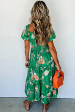 Load image into Gallery viewer, Luxury Floral Print Bubble Sleeve Smocked Tiered Midi Dress
