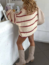 Load image into Gallery viewer, Contrast Color Block Striped Off Shoulder Sweater: White_R / M
