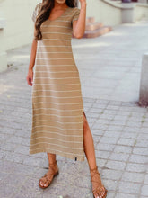 Load image into Gallery viewer, Rae Stripe Casual Short Sleeve Side Slit Maxi T Shirt Dress
