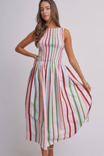 Load image into Gallery viewer, Candy Stripe Smocked Midi Dress With High Neckline: Multi / S-M-L
