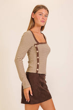 Load image into Gallery viewer, Sammie Asymmetrical Stripe Button Detail Top
