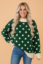Load image into Gallery viewer, Polka Dot Colorblock Ribbed Trim Tunic Sweater
