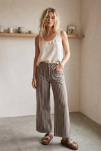 Load image into Gallery viewer, Washed Stretch Stripe Wide Leg Pants: BROWN / L
