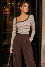 Load image into Gallery viewer, Sammie Asymmetrical Stripe Button Detail Top
