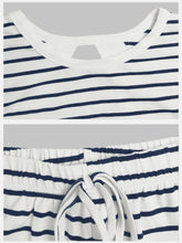 Load image into Gallery viewer, Wrapped Cutout Back Slouchy Tee Workout Set In Stripe: White / L
