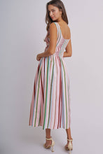 Load image into Gallery viewer, Candy Stripe Smocked Midi Dress With High Neckline: Multi / S-M-L
