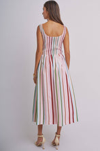 Load image into Gallery viewer, Candy Stripe Smocked Midi Dress With High Neckline: Multi / S-M-L
