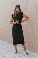 Load image into Gallery viewer, Black Drawstring Slit Midi Dress
