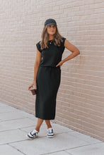 Load image into Gallery viewer, Black Drawstring Slit Midi Dress
