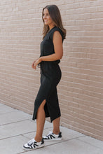Load image into Gallery viewer, Black Drawstring Slit Midi Dress
