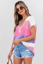 Load image into Gallery viewer, Colorblock Notched V-Neck Sweater T-Shirt
