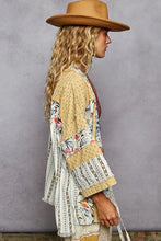 Load image into Gallery viewer, POL Raw Edge Open Front Patchwork Cardigan with Floral Trim
