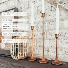 Load image into Gallery viewer, Copper Finish Cast Iron Taper Candle Holders, Set of Three
