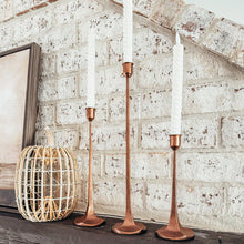 Load image into Gallery viewer, Copper Finish Cast Iron Taper Candle Holders, Set of Three

