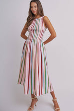 Load image into Gallery viewer, Candy Stripe Smocked Midi Dress With High Neckline: Multi / S-M-L
