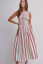 Load image into Gallery viewer, Candy Stripe Smocked Midi Dress With High Neckline: Multi / S-M-L
