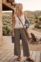 Load image into Gallery viewer, Washed Stretch Stripe Wide Leg Pants: BROWN / L

